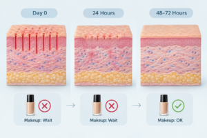 Microneedling skin recovery timeline showing when makeup can safely be applied