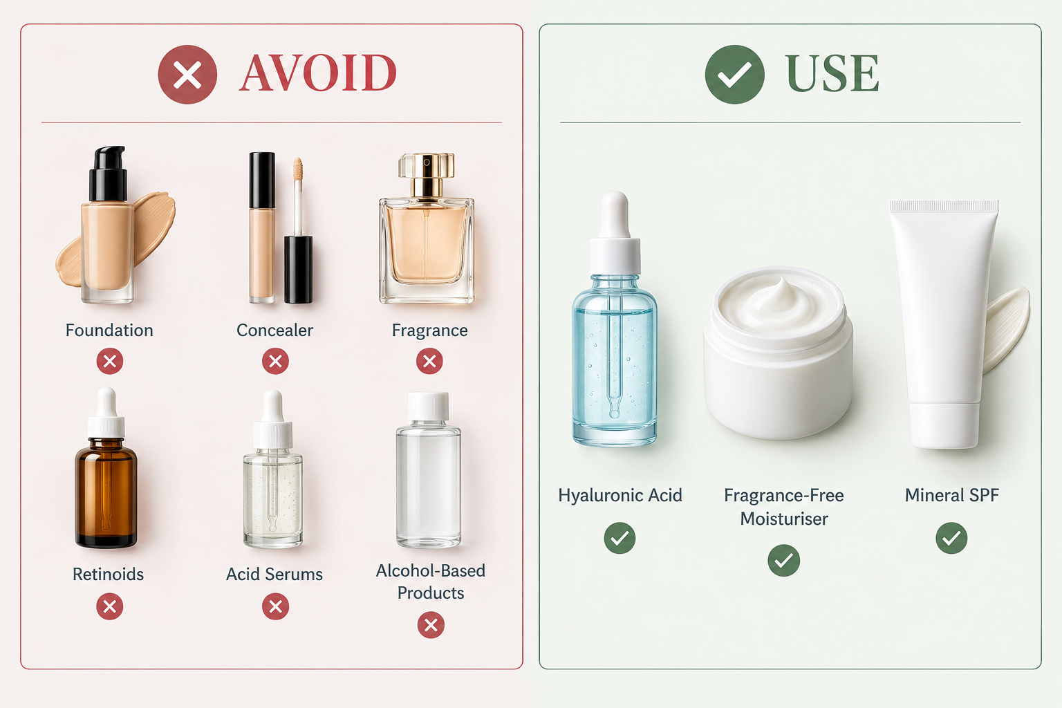 Products to avoid and use on skin in the first 72 hours after microneedling