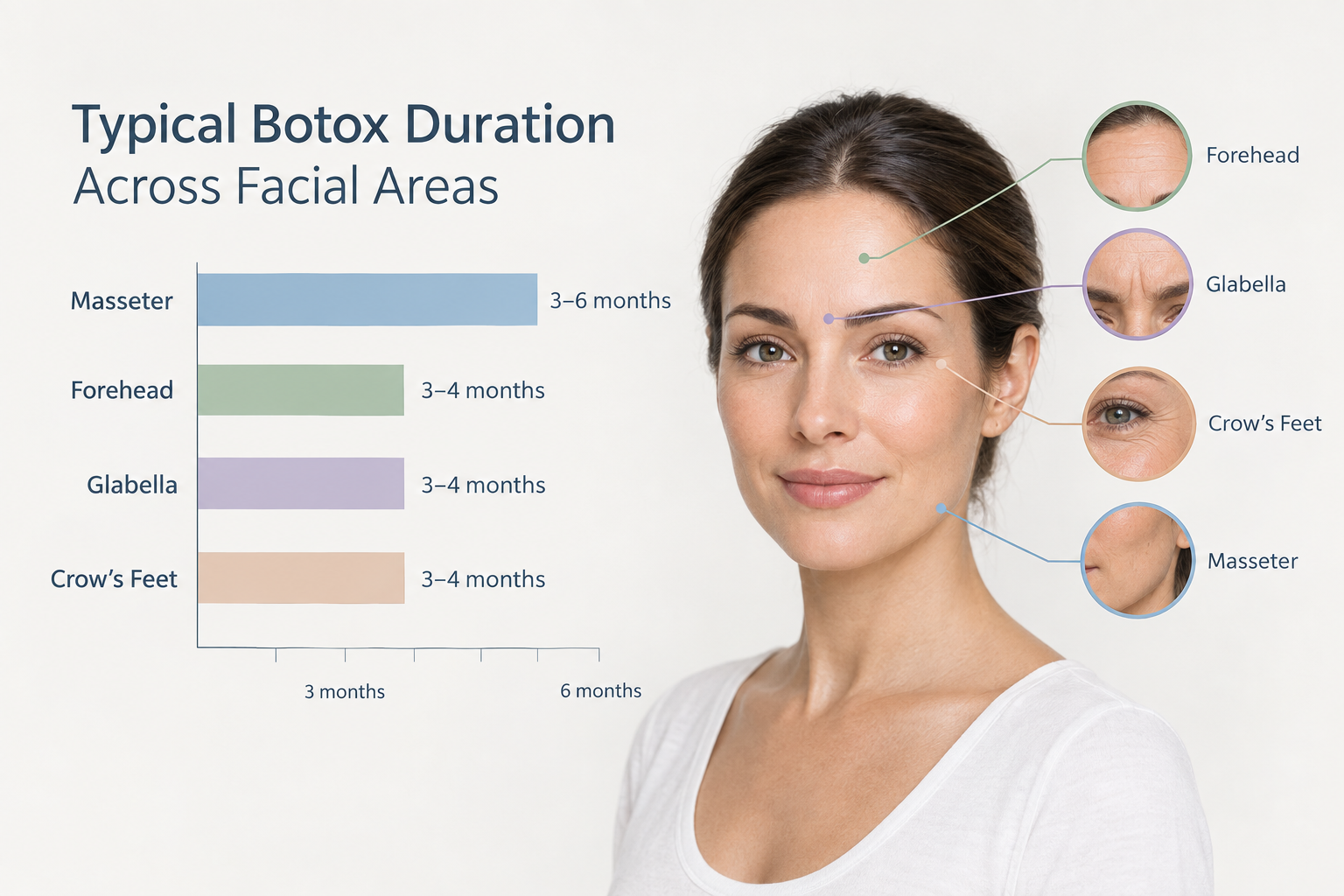 Bar chart comparing Botox longevity in masseter versus other facial treatment areas