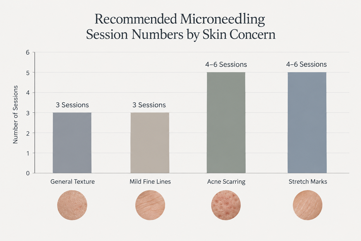 Chart comparing recommended number of microneedling sessions by skin concern type