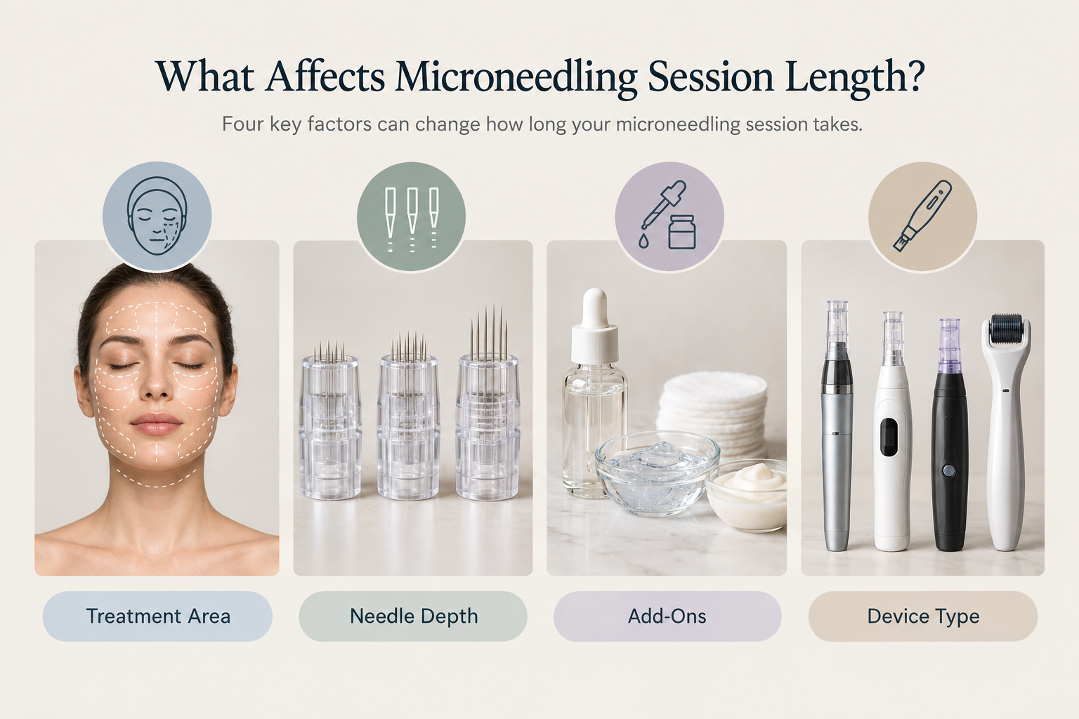 Infographic showing factors that affect microneedling session duration