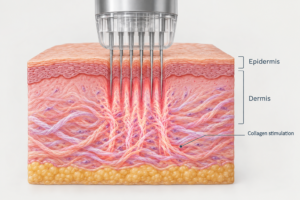 Microneedling collagen induction therapy skin cross-section illustration