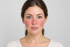 Illustration of rosacea facial redness on cheeks and nose
