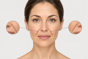 Illustration showing nasolabial smile lines on the face from nose to mouth corners