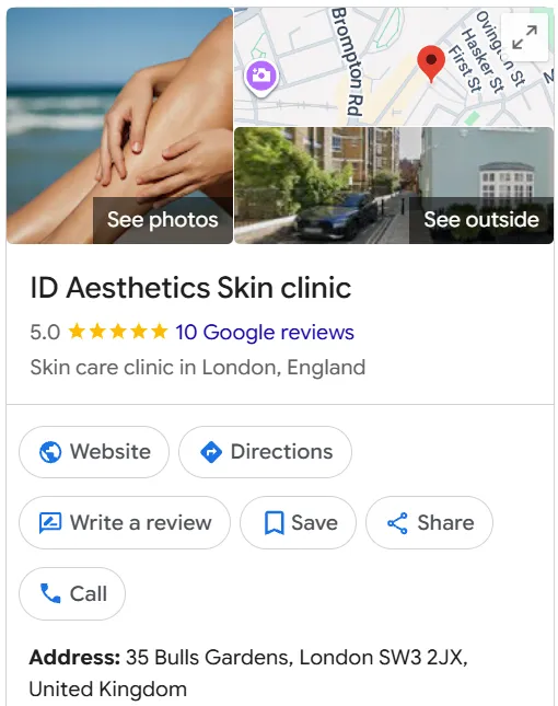 ID Aesthetics Skin clinic Google Maps profile
