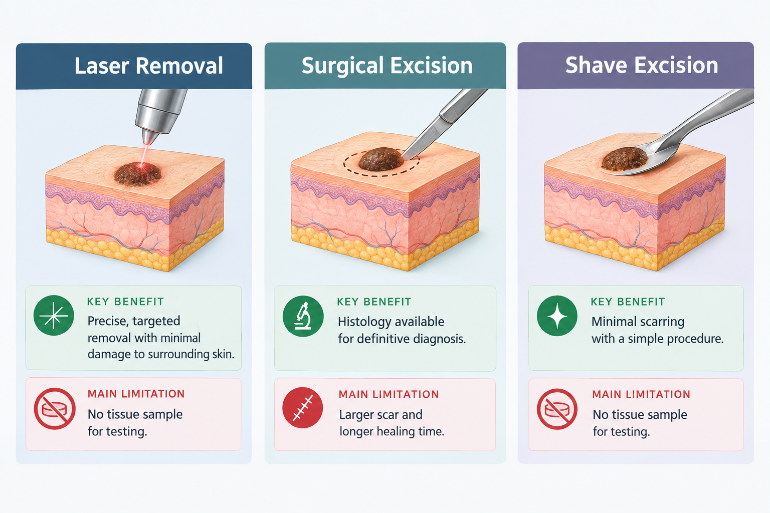 Comparison of laser mole removal, surgical excision, and shave excision methods
