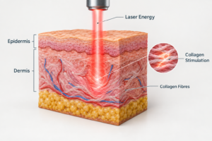 Diagram showing how laser energy penetrates skin layers during laser skin resurfacing