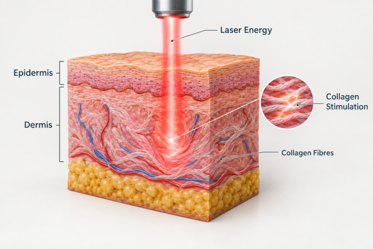Diagram showing how laser energy penetrates skin layers during laser skin resurfacing