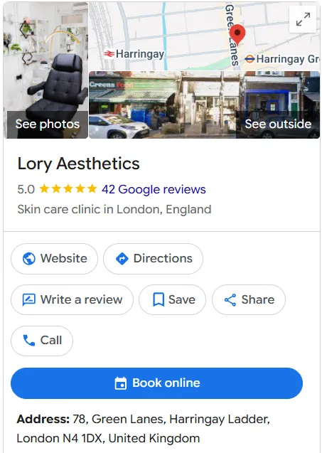 Lory Aesthetics Google Maps profile