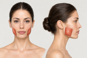 Illustration of masseter muscle location on the jaw for botulinum toxin jaw slimming treatment