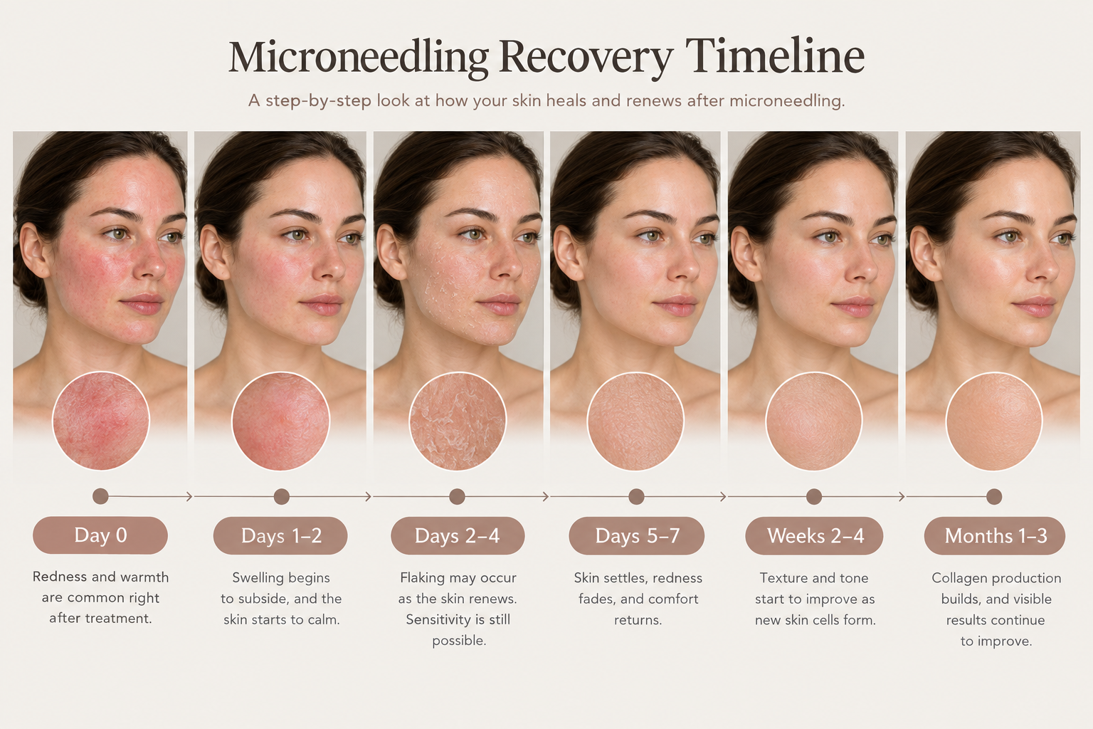 Microneedling recovery timeline from day one to three months post-treatment