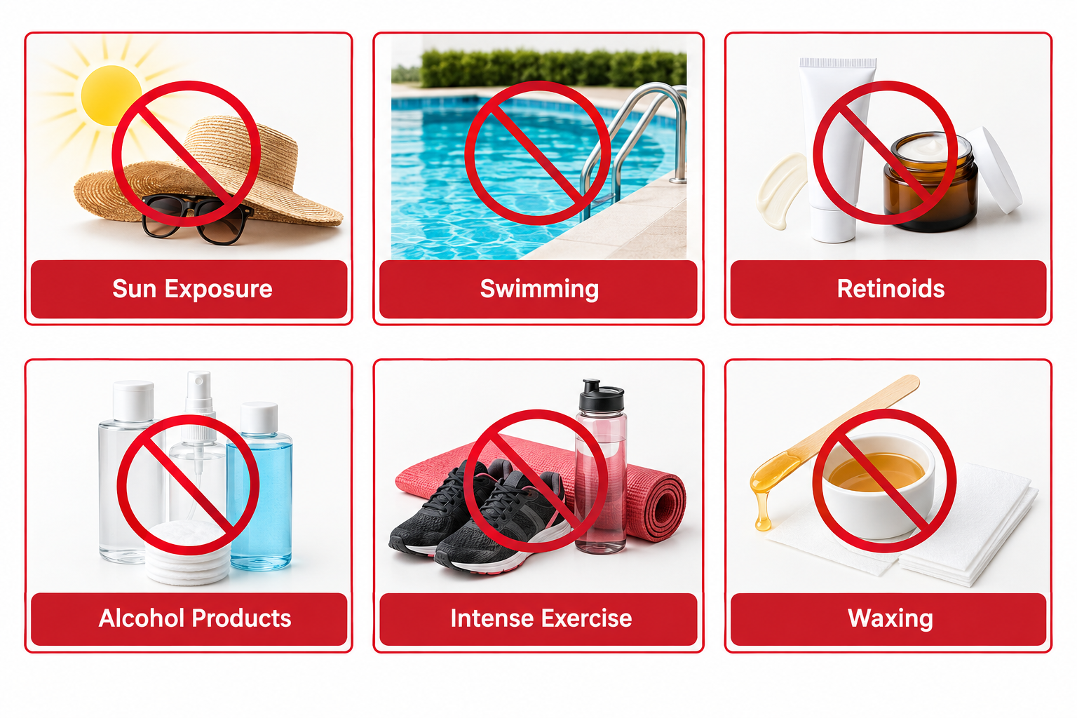 Six things to avoid after microneedling including sun exposure, retinoids and swimming