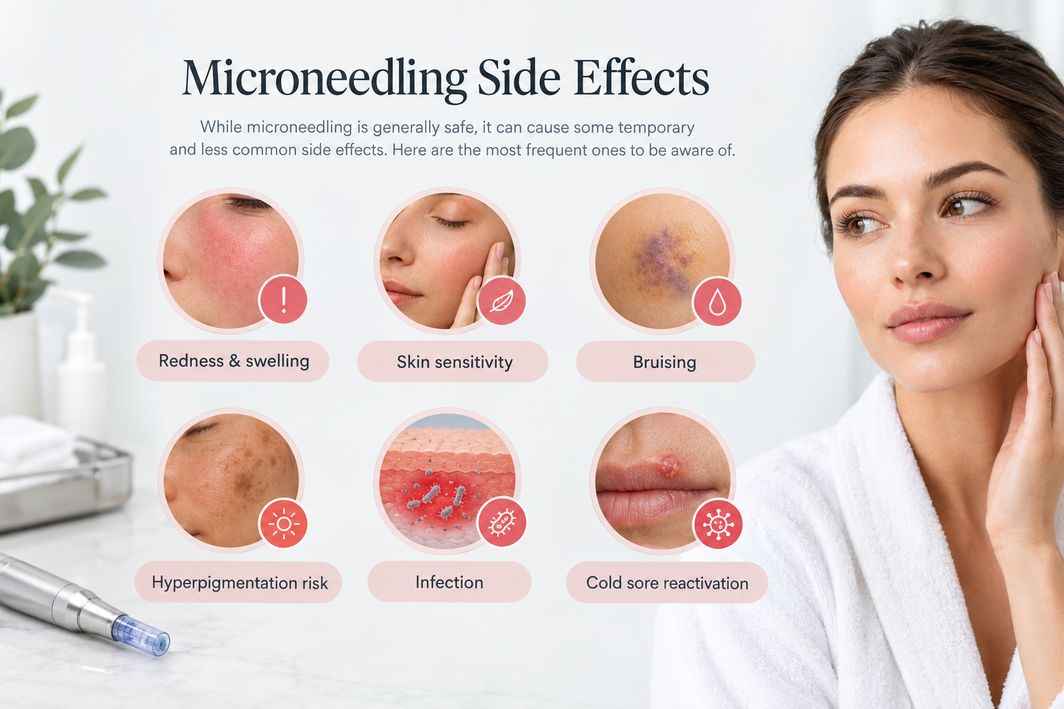 Microneedling facial side effects and risks infographic for patient education