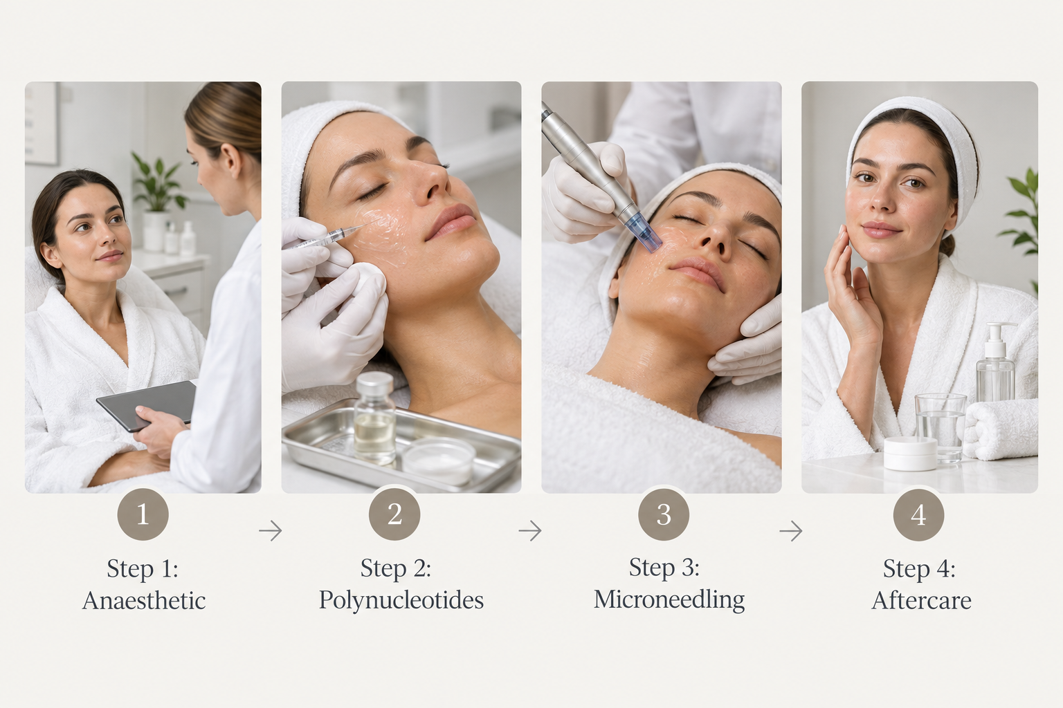 Step-by-step process of a microneedling with polynucleotides treatment session