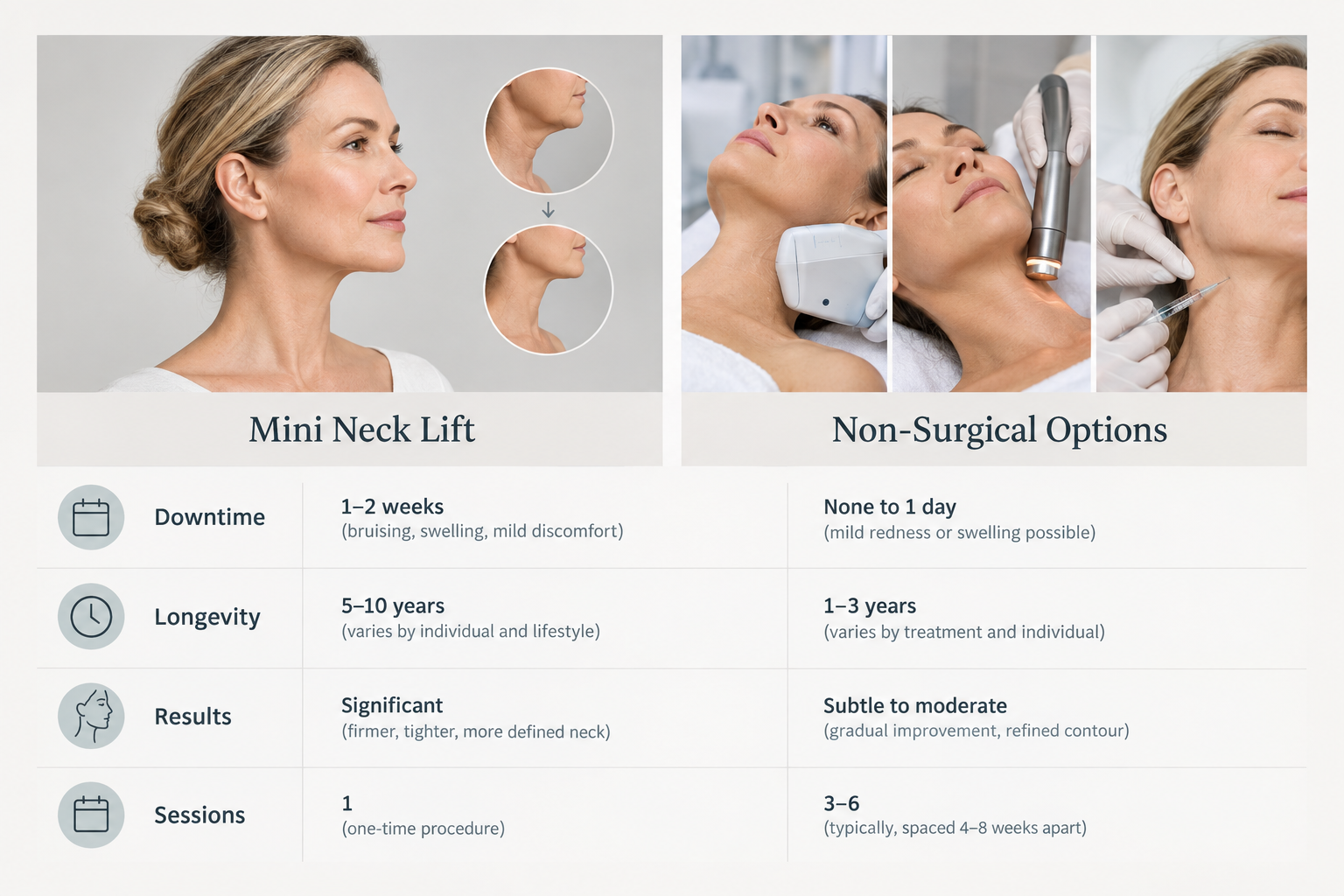 Comparison of mini neck lift surgery versus non-surgical neck treatments for skin laxity