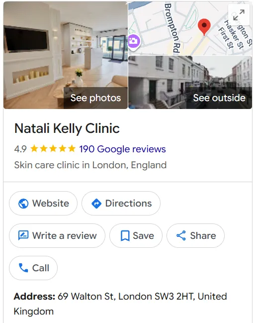 Natali Kelly Clinic Google Maps profile 