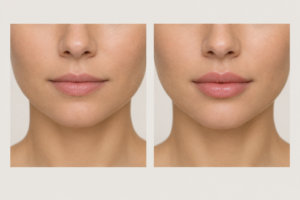 Natural-looking lip filler result showing subtle volume and defined lip border