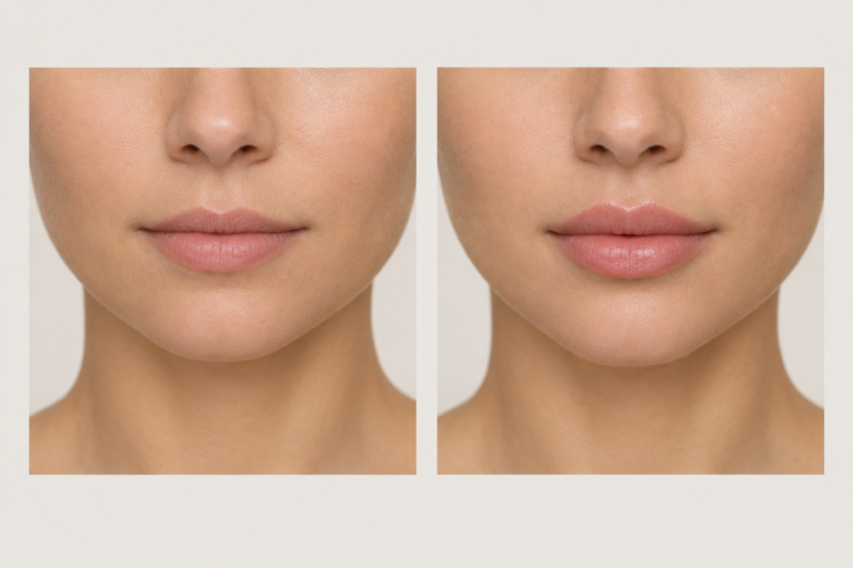 Natural-looking lip filler result showing subtle volume and defined lip border