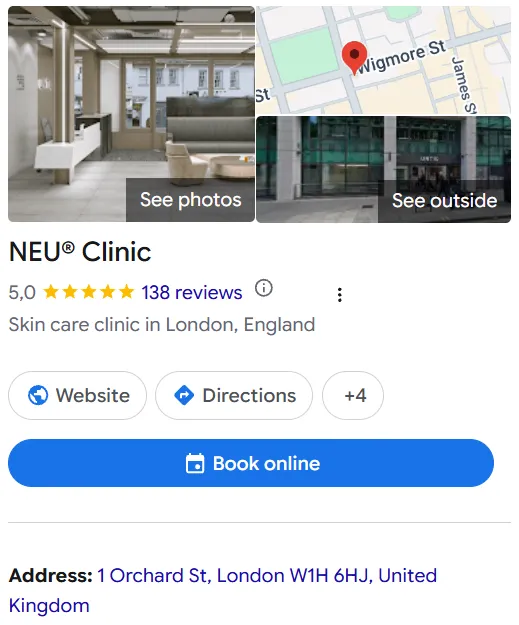 NEU Clinic Google Maps profile