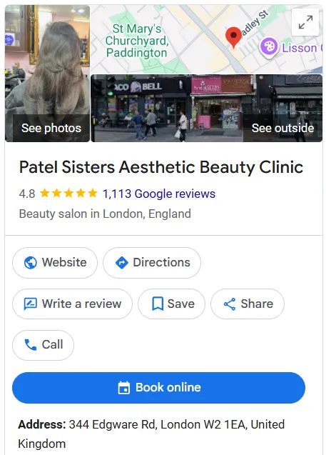 Patel Sisters Aesthetic Beauty Clinic Google Maps profile