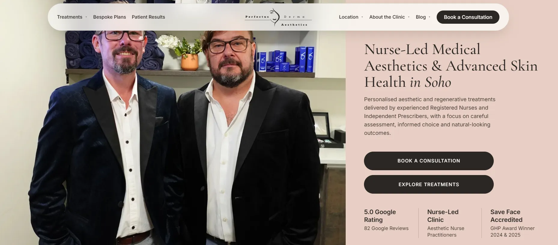 Perfectus Derma Aesthetics main page