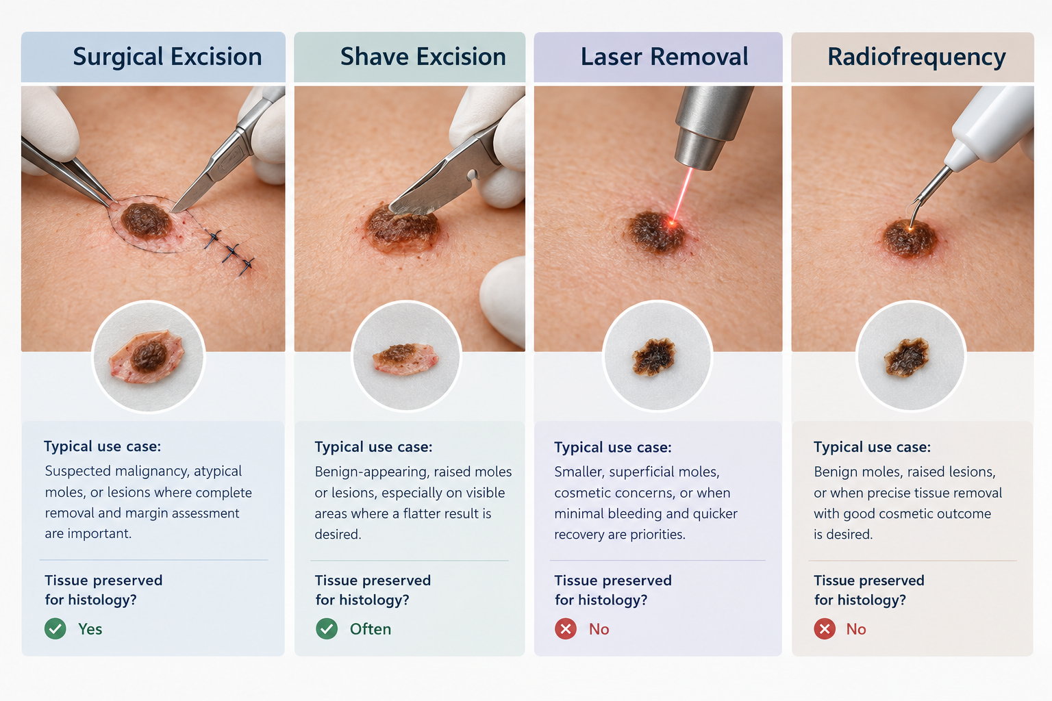 Comparison of mole removal methods: surgical excision, shave, laser, and radiofrequency