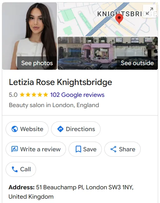Letizia Rose Knightsbridge Google Maps profile 