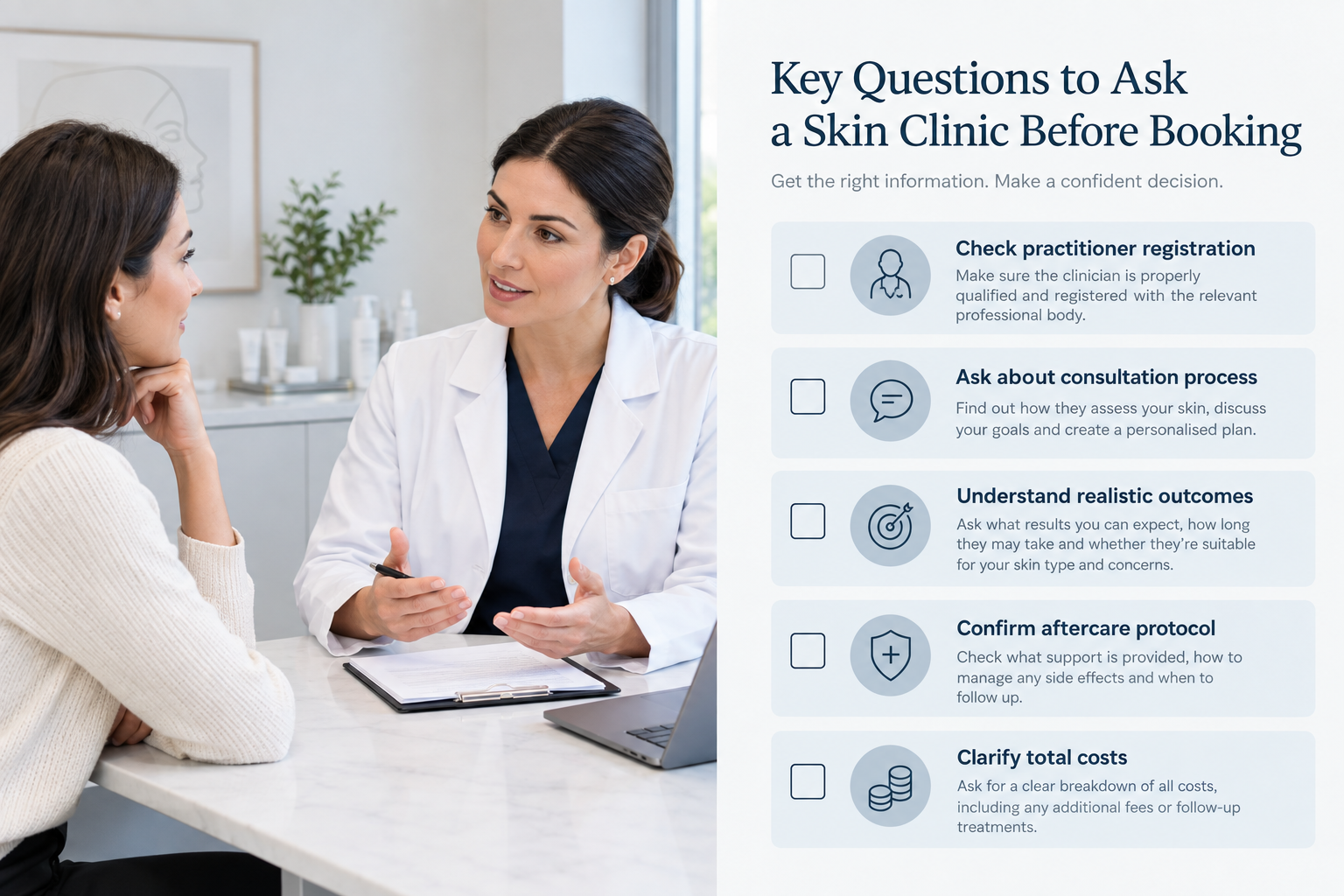 Checklist of questions to ask a Harley Street skin clinic before booking