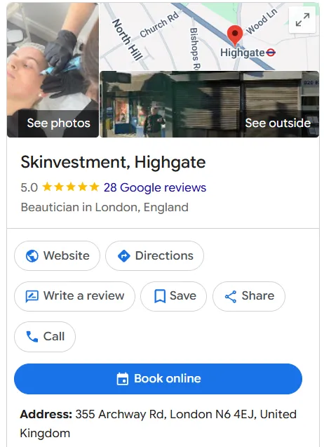 Skinvestment, Highgate Google Maps profile
