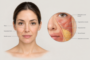 Illustration of nasolabial folds showing the crease from nose to mouth corners