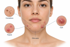 Illustration of common types of spots on the chin and jawline