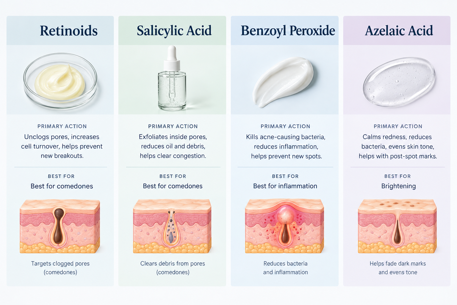 Comparison of topical ingredients for chin spots including retinoids, salicylic acid and azelaic