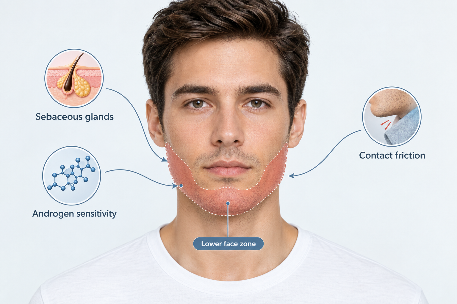 Infographic showing why the chin and jawline zone is prone to spots