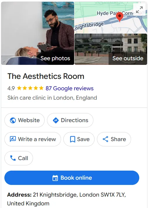 The Aesthetics Room Google Maps profile 