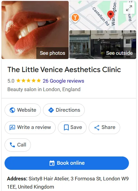The Little Venice Aesthetics Clinic Google Maps profile