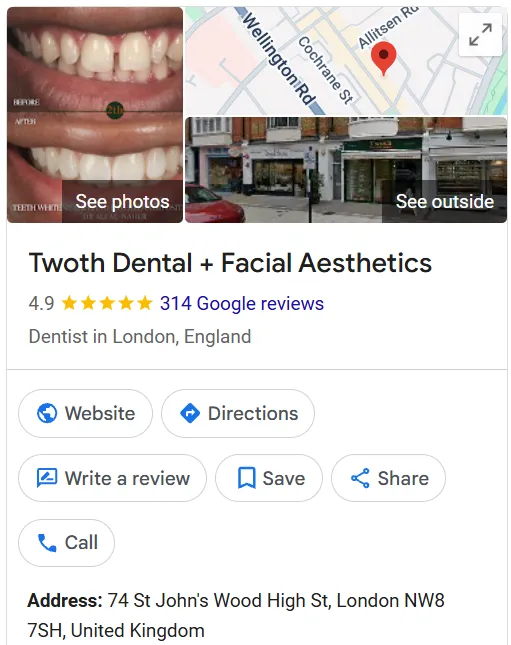 Twoth Dental + Facial Aesthetics Google Maps profile