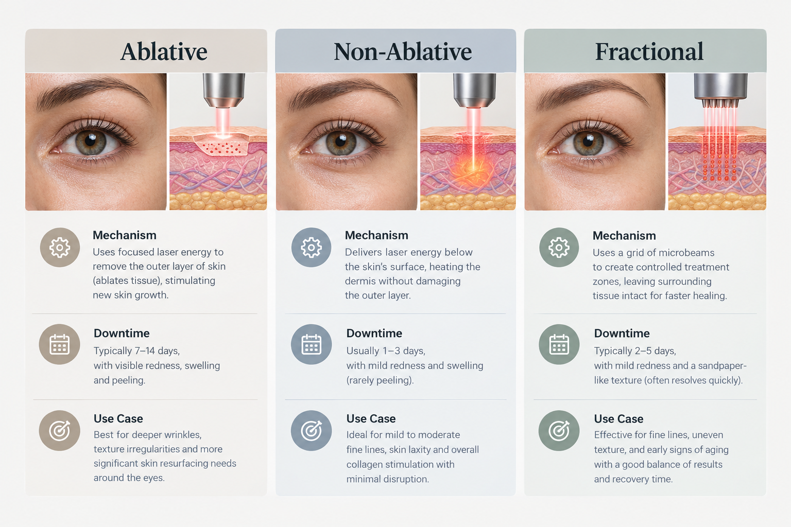 Comparison of ablative, non-ablative and fractional lasers for periorbital skin treatment