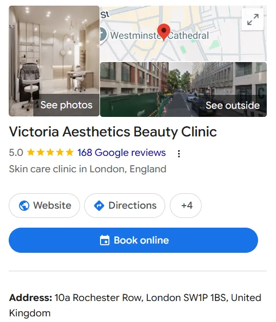 Victoria Aesthetics Beauty Clinic Google Maps profile 