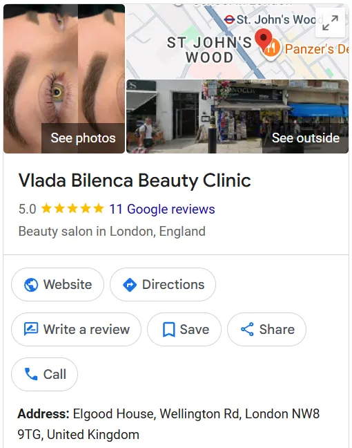 Vlada Bilenca Beauty Clinic Google Maps profile